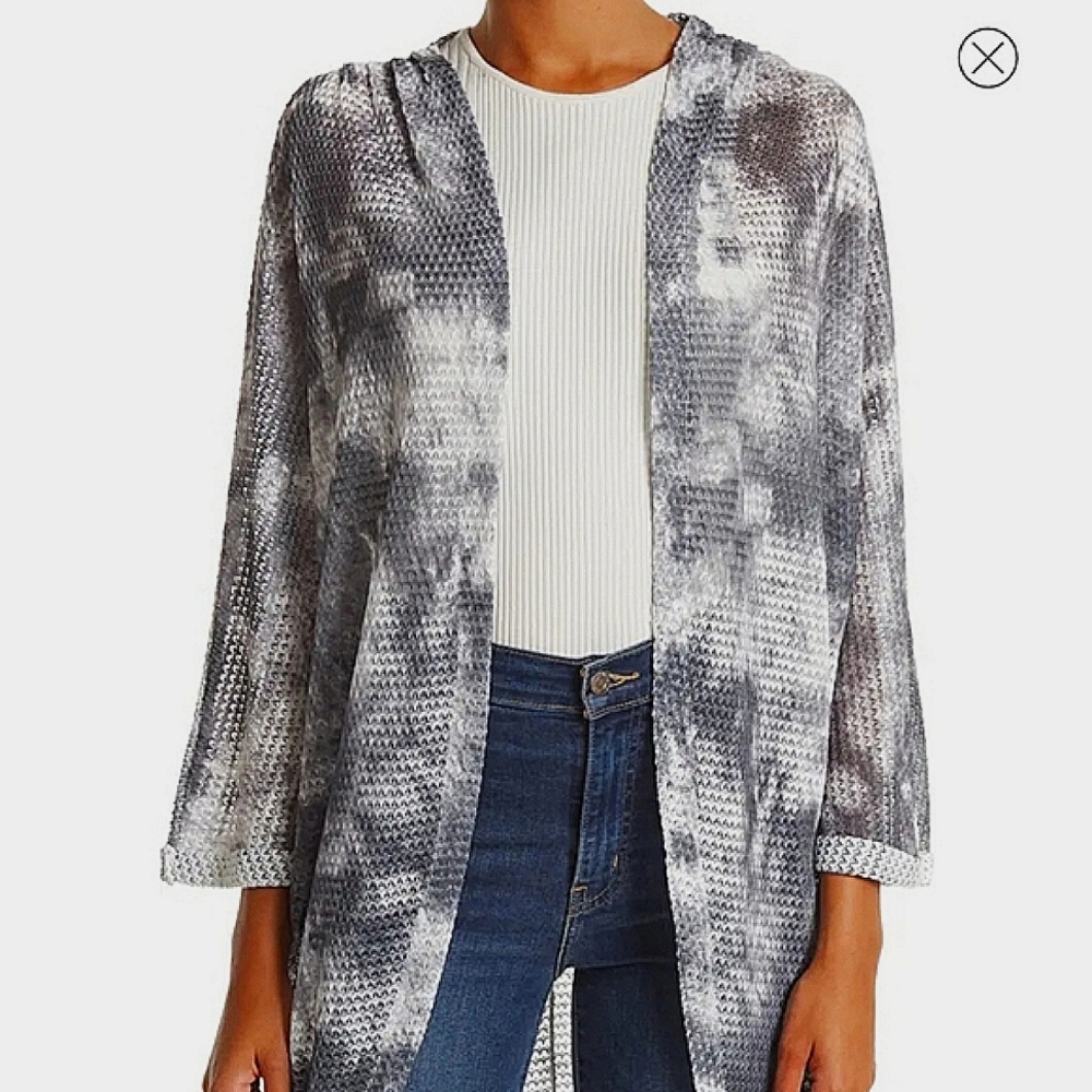 VINCE CAMUTO Neutral Tie-Dye Cuffed 3/4 Sleeve Knit Cocoon Cardigan Wrap Women's - Picture 9 of 9
